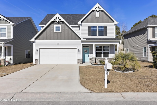 craftsman-style house with a garage and a porch