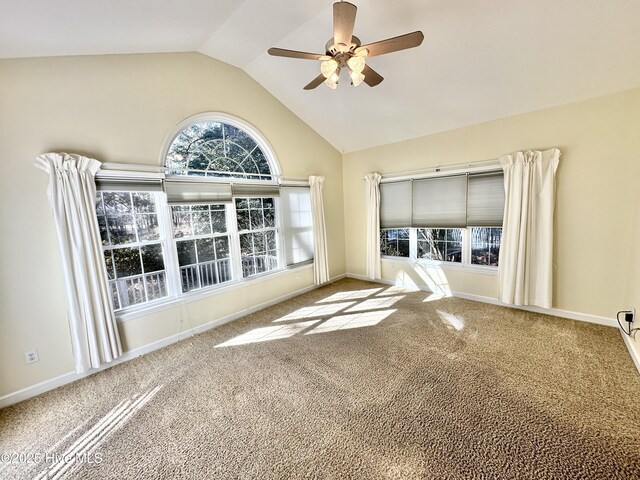 6104 Falcon Dr, New Bern, NC 28560 - empty room featuring a ceiling fan, carpet, and high vaulted ceiling