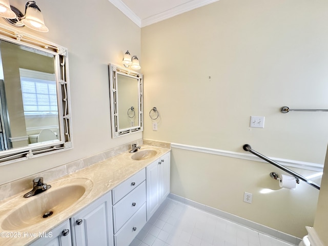6104 Falcon Dr, New Bern, NC 28560 - full bathroom featuring ornamental molding, double vanity, and tile patterned flooring