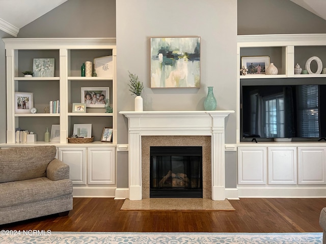 sitting room featuring dark hardwood / wood-style flooring and vaulted ceiling