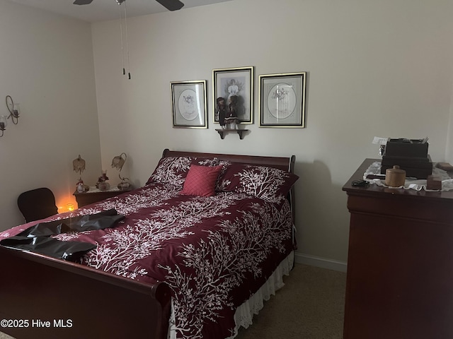 bedroom featuring carpet flooring and ceiling fan