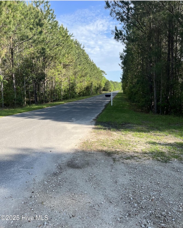 view of street with a forest view