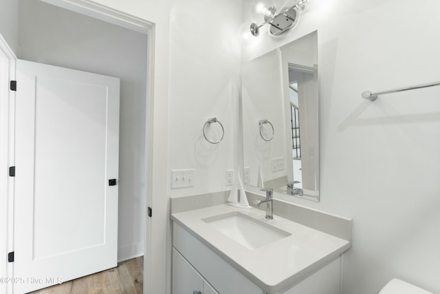 bathroom featuring vanity and wood-type flooring