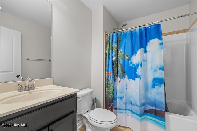 full bathroom with vanity, toilet, and shower / bath combination with curtain