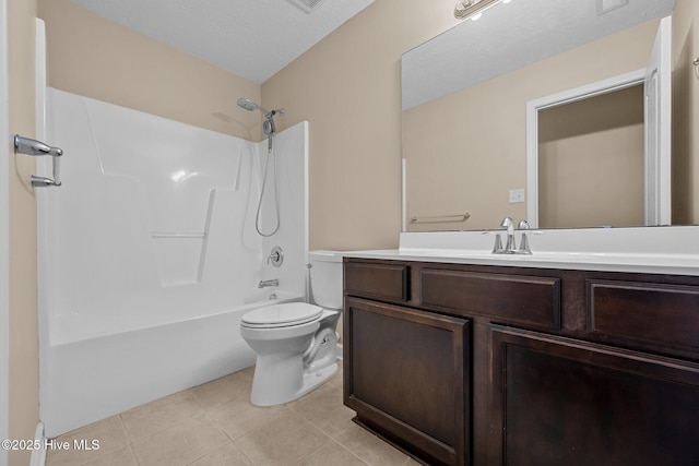 full bathroom with vanity, tile patterned floors, shower / washtub combination, and toilet