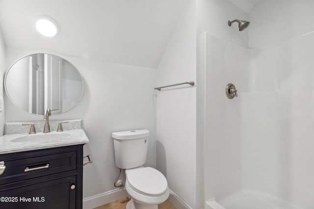 bathroom with vanity, toilet, and walk in shower