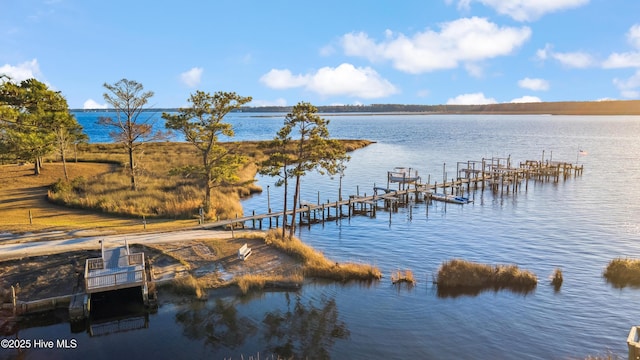 view of dock with a water view