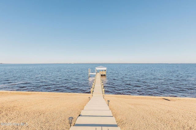 view of dock with a water view