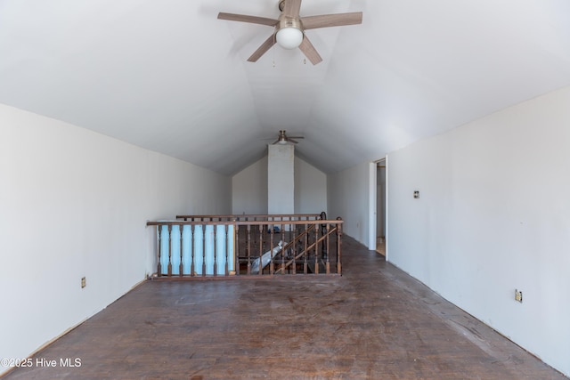 bonus room featuring ceiling fan and vaulted ceiling