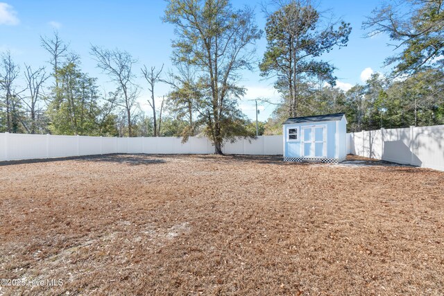 view of yard featuring a shed