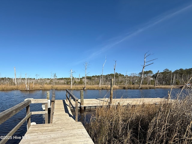 view of dock with a water view