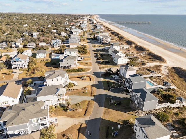 aerial view featuring a beach view and a water view