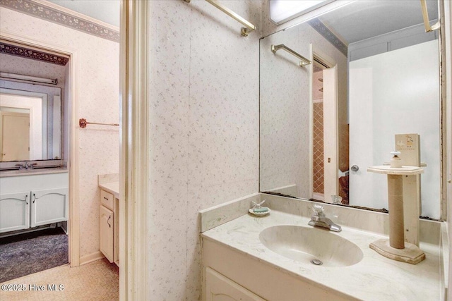 bathroom with sink and crown molding