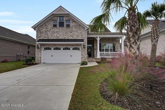 front facade with a garage and covered porch