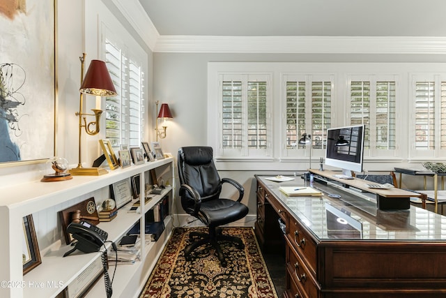 home office featuring ornamental molding