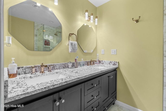 bathroom featuring vanity and walk in shower