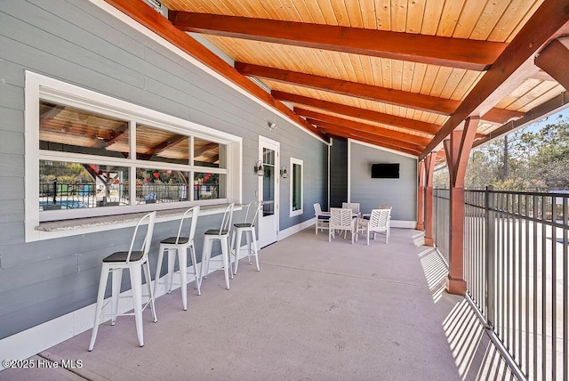 view of patio / terrace featuring a bar