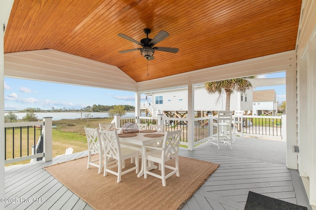 wooden deck with ceiling fan