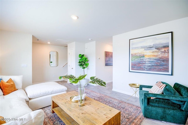 living room with hardwood / wood-style floors