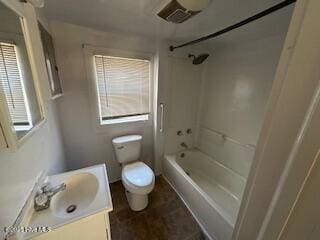 full bathroom with toilet, shower / bath combination, and vanity