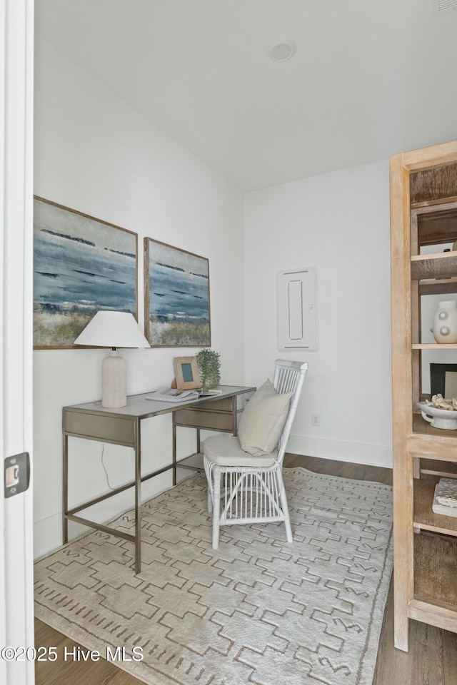 home office featuring light hardwood / wood-style floors