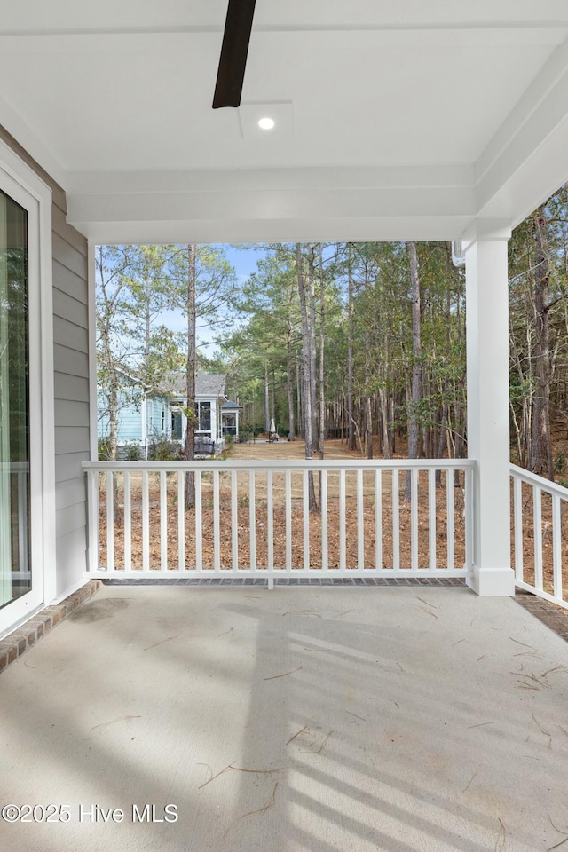 view of patio / terrace featuring ceiling fan