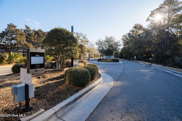 view of road with curbs and street lights