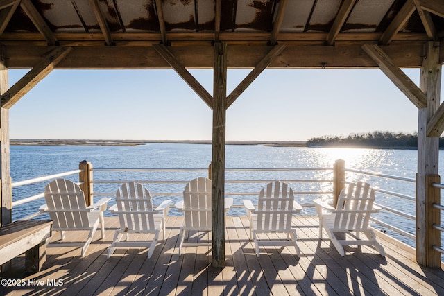 view of dock with a water view