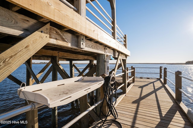 view of dock with a water view