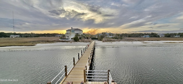 dock area with a water view