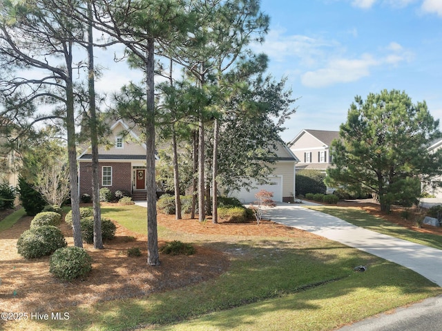 obstructed view of property with a front lawn