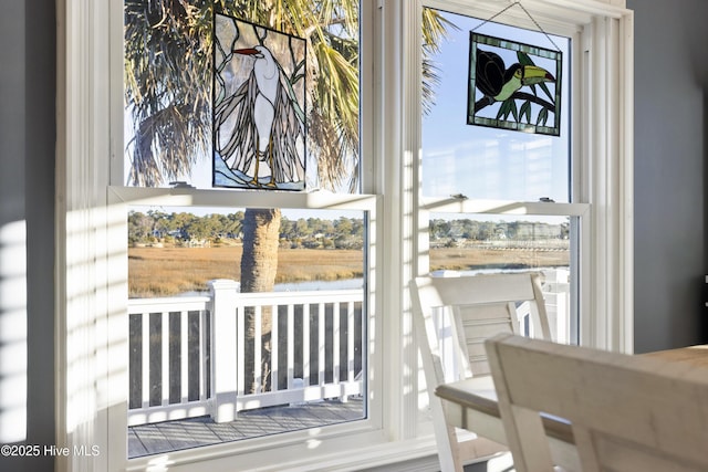 room details featuring a water view