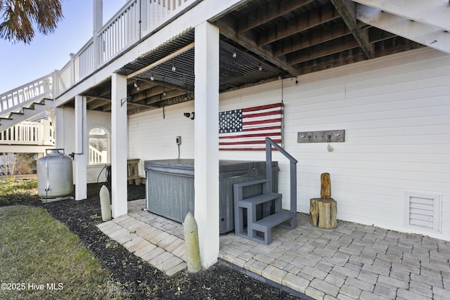 view of patio featuring a hot tub