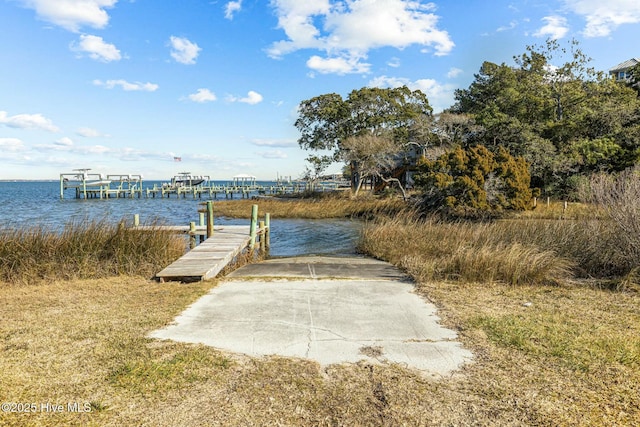 dock area with a water view