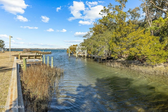 view of dock featuring a water view