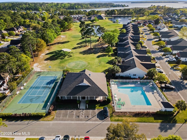 bird's eye view featuring a water view