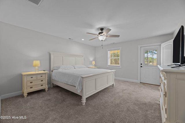 bedroom with carpet floors and ceiling fan