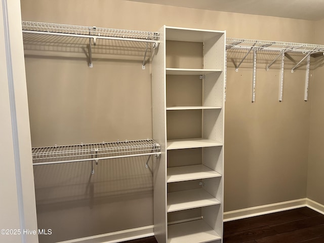 walk in closet with hardwood / wood-style floors