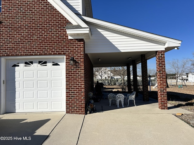 exterior space with a garage