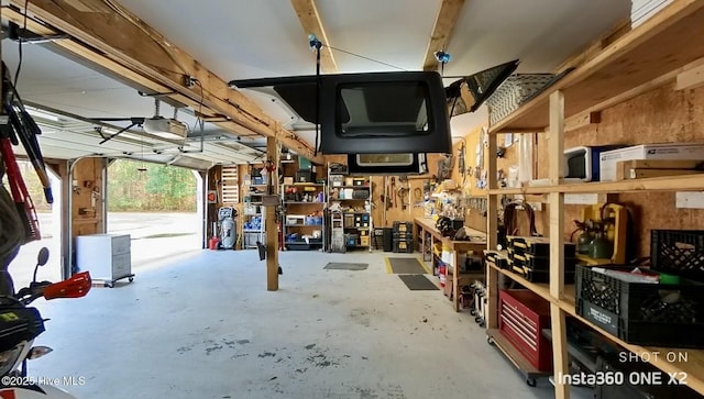 garage featuring a workshop area