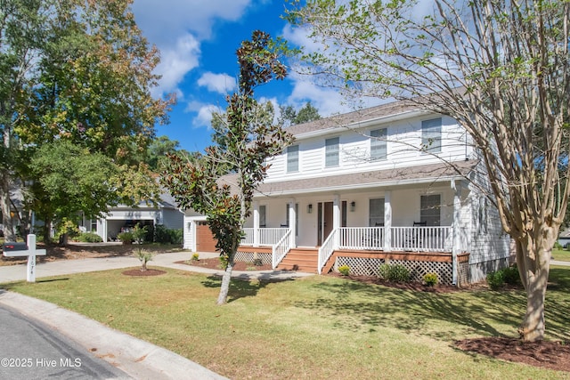 view of front of property featuring a porch and a front yard