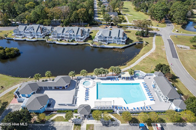 aerial view featuring a water view