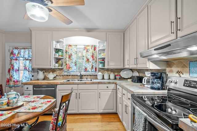 kitchen with sink, decorative backsplash, white cabinetry, and appliances with stainless steel finishes