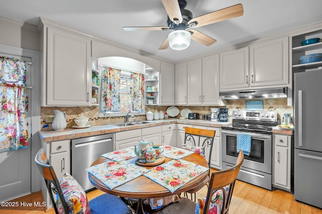 kitchen with sink, white cabinets, tasteful backsplash, and appliances with stainless steel finishes