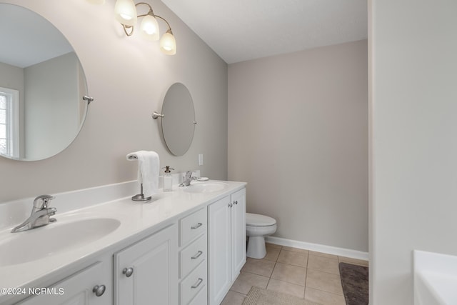 bathroom with vanity, tile patterned floors, and toilet