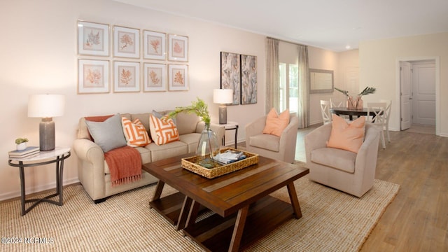 living room with light wood-type flooring