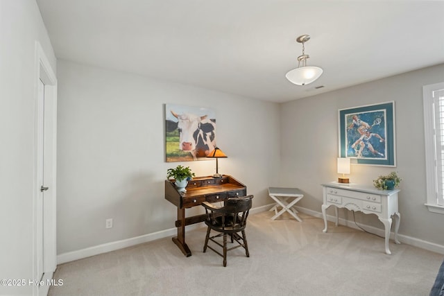 office area with light colored carpet