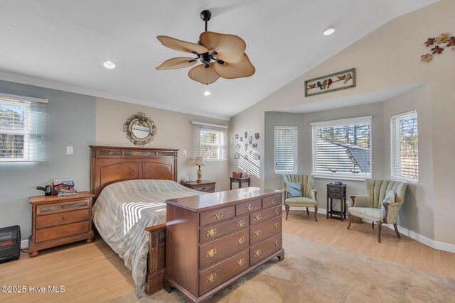 1126 Ccc Rd, Sneads Ferry, NC 28460 - bedroom with ceiling fan, vaulted ceiling, and light wood-type flooring