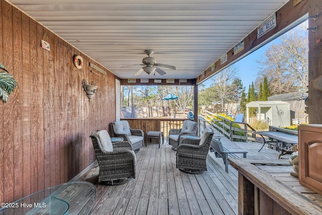 1126 Ccc Rd, Sneads Ferry, NC 28460 - wooden deck with ceiling fan and outdoor lounge area