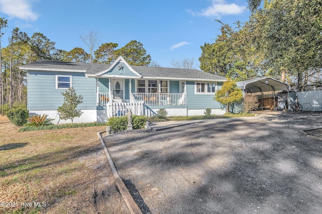 1126 Ccc Rd, Sneads Ferry, NC 28460 - single story home with a front lawn, a porch, and a carport